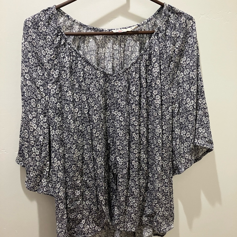 Faherty Amira Ditzy Floral Navy and White Boho Tunic